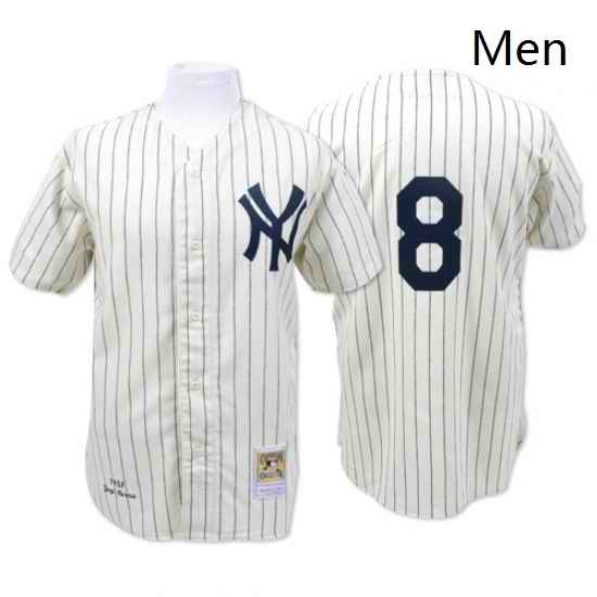 Mens Mitchell and Ness 1951 New York Yankees 8 Yogi Berra Authentic Cream Throwback MLB Jersey